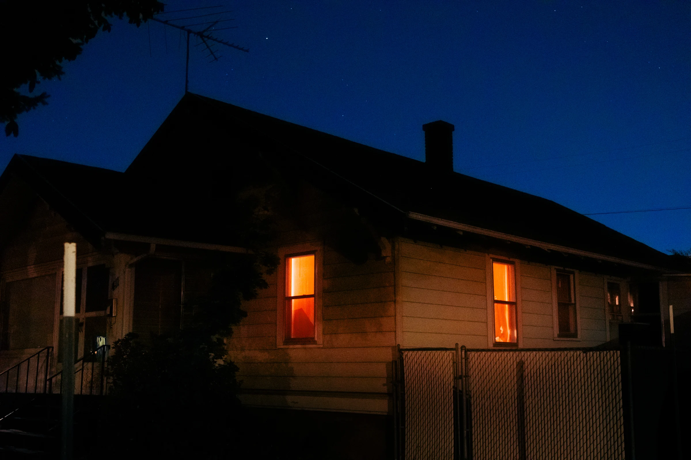 eerie solitude old houses vancouver wa blue hour film photography
