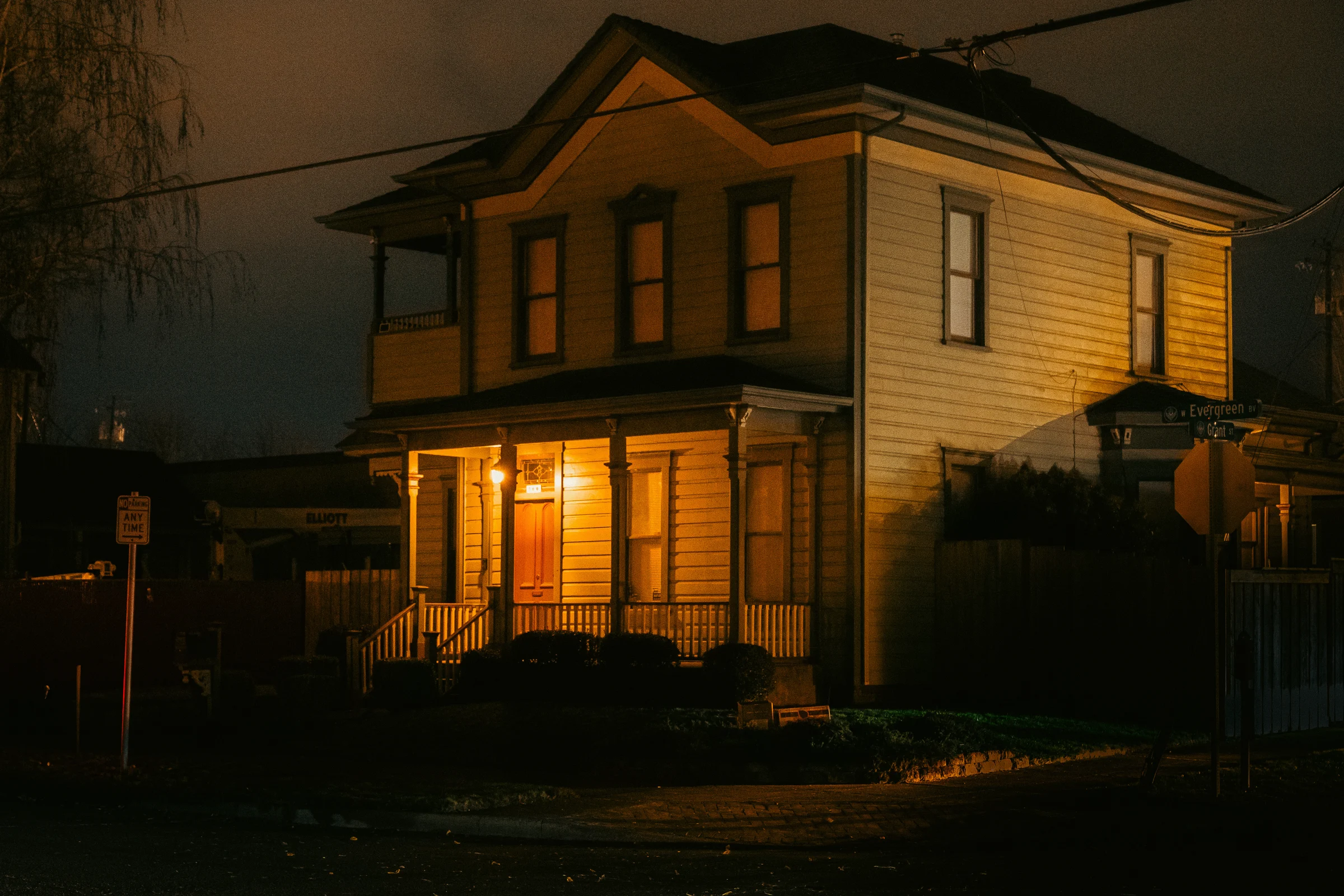 eerie solitude old houses vancouver wa blue hour film photography